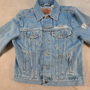 Levi's Jacket Mens Medium Blue Denim Distressed Jean Button  29944-0164
